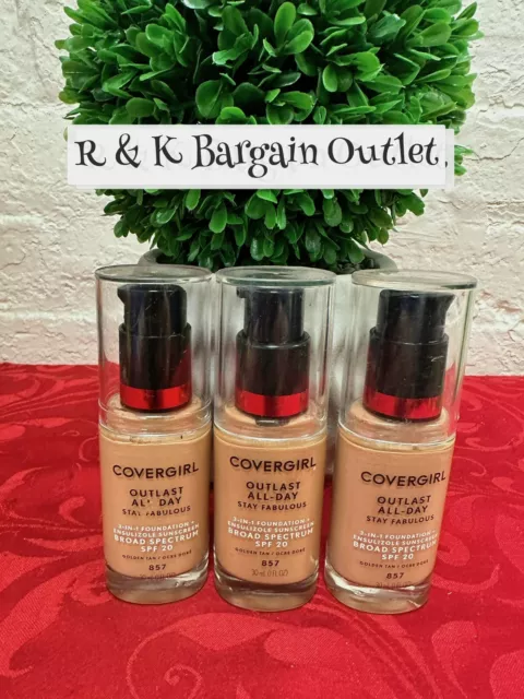 3 CoverGirl Outlast All Day Stay Fabulous 3 in 1 Foundation 857 Golden Tan New