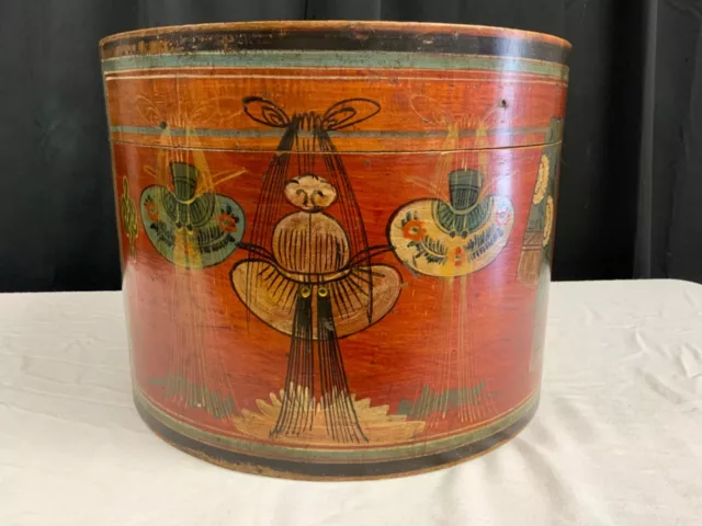 Antique Collectable Chinese Hat Box Hand Painted
