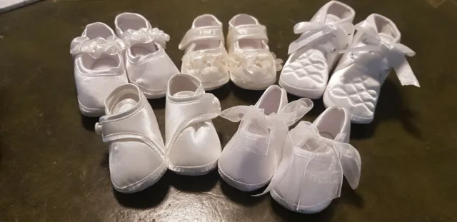 Baby Boys & Girls Satin White & Ivory Christening Shoes & Boots Rosette Flower