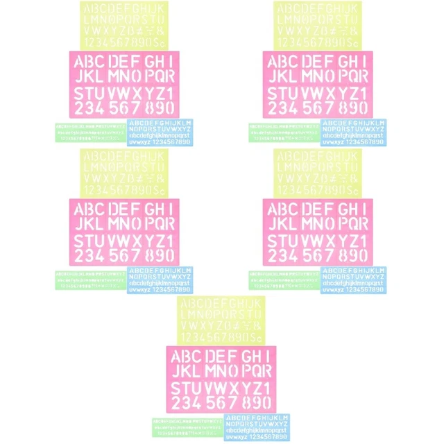 Set Di 6 Stencil Normograf Con Numeri, Lettere E Righello – 5 Dimensioni, Per Pittura E Fai Da Te