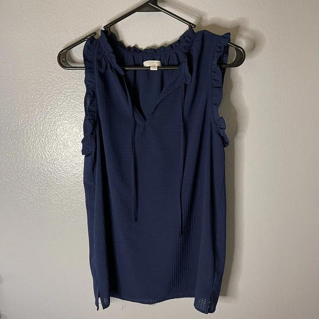14TH & Union navy womens sleeveless blouse with ruffles and necktie US size S