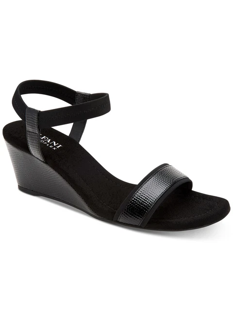 ALFANI Womens Black Step 'N Flex Technology Gillee Round Toe Wedge Sandals 9.5 M ALFANI Womens Black Step 'N Flex Technology Gillee Round Toe Wedge Sandals 9.5 M