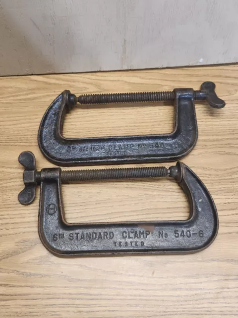 2-Cincinnati Tool Co. 540 6" C-clamp Adjustable heavy duty Vintage USA