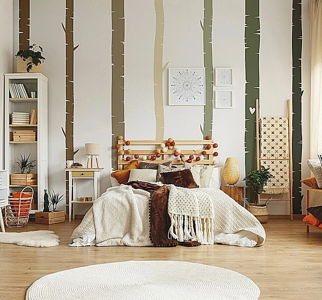 Colorful Birch Tree Wall Rainbow Wall Decals, Stickers, Wall Art Decoration 502