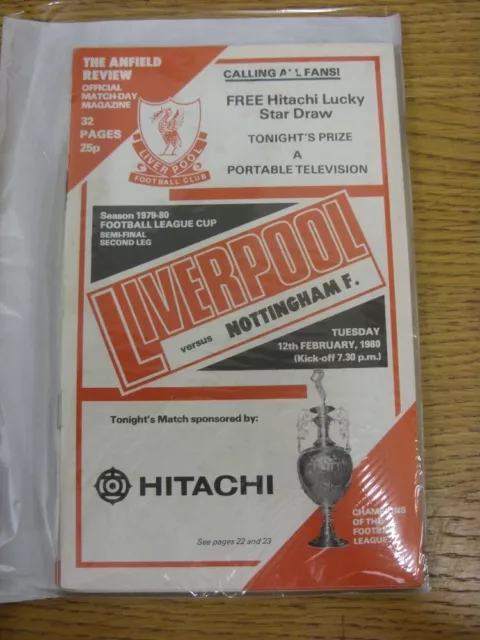 12/02/1980 Football League Cup Semi-Final: Liverpool v Nottingham Forest  . Than