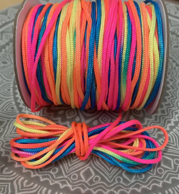 60m x 2mm Roll of Nylon Braided cord thread, Rainbow Multi Shamballa Bracelet