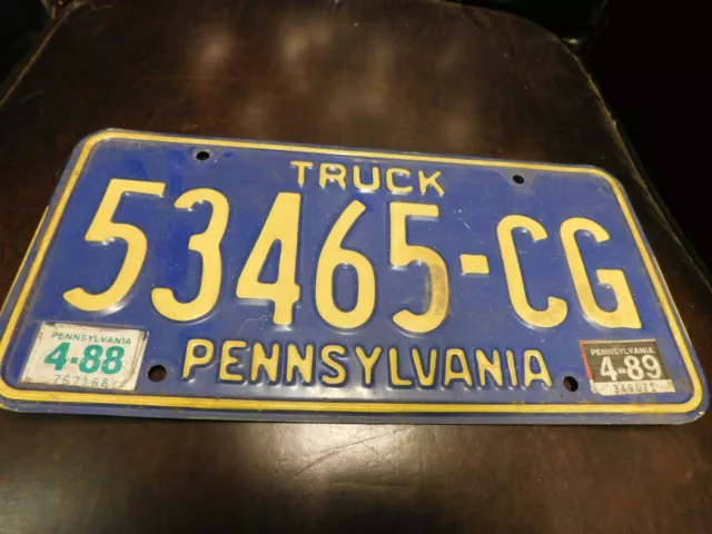 Pennsylvania License Plate Tag # 53465-CG Truck 1988 1989