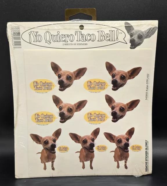 Vintage 1998 Yo Quiero Taco Bell Chihuahua Dog Licensed Stickers New Old Stock