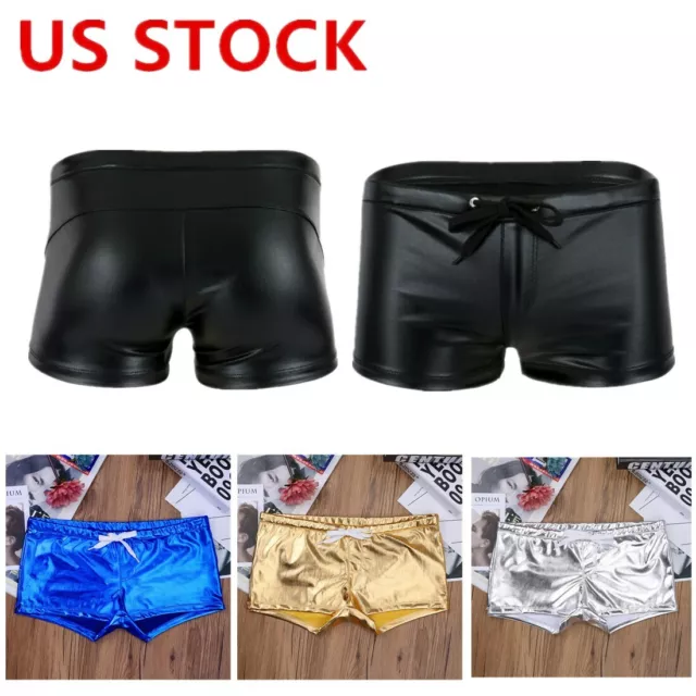 Drawstring Boxer Shorts Hot Sexy Male Latex Briefs Lounge Underwear House Wear