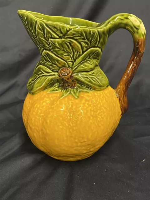 Olfaire Yellow & Green Majolica Style Lemonade Pitcher Ceramic Made In Portugal