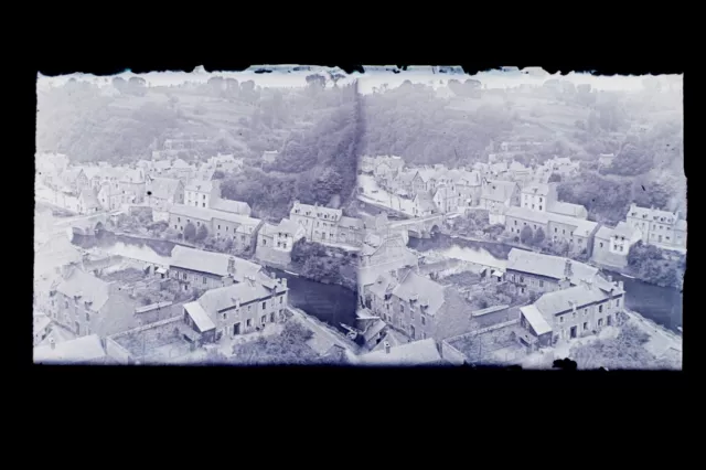 La vallée de la Rance à Dinan France Plaque de verre stéréo NEGATIF vers 1925 