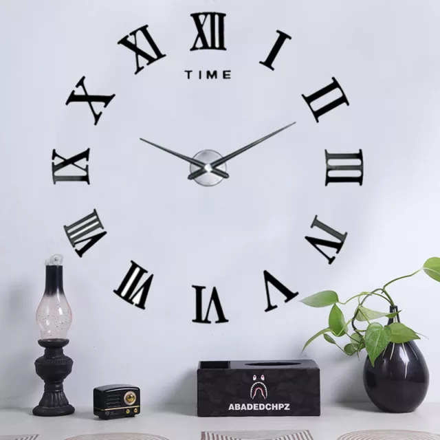 3D DIY Extra Large Roman Numerals Luxury Mirror Wall Sticker Clock Home Decor