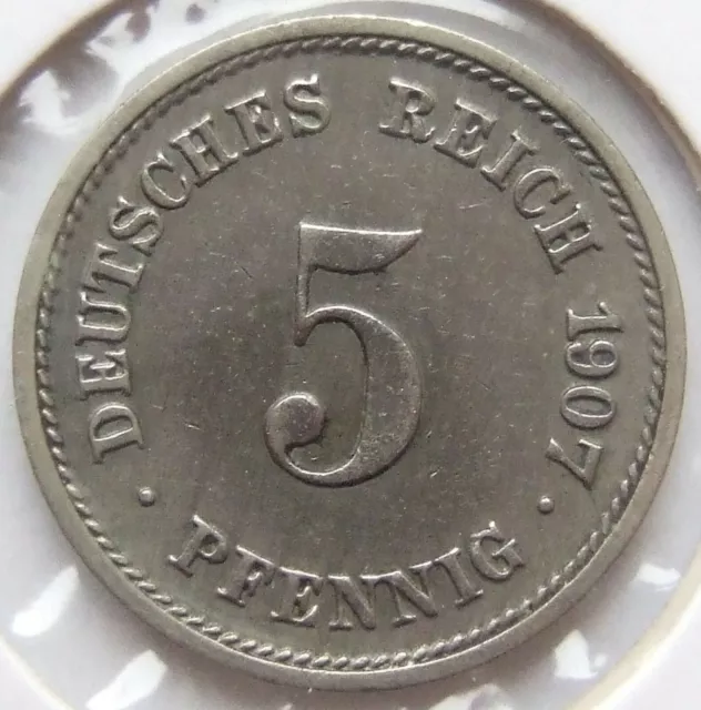 Münze Deutsches Reich Kaiserreich 5 Pfennig 1907 G in fast Vorzüglich