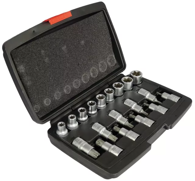 Coffret de 19 douilles et embouts Torx 1/2" mâle T20 à T70 + femelle E10 à E24