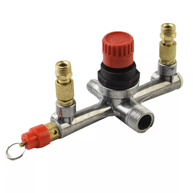 Air Compressor Double Outlet Tube Pressure Regulator Valve Adapter Fittings