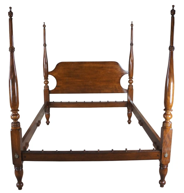 Mid Century Solid Mahogany Chippendale Style Four Poster Queen Size Rope Bed