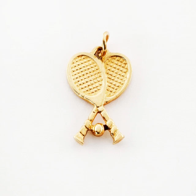 Vintage 14K Yellow Gold Tennis Racket & Ball Charm Pendant