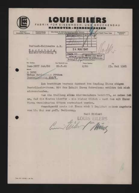 HANNOVER-HERRENHAUSEN, Brief 1941, Fabrik für Brückenbau Louis Eilers