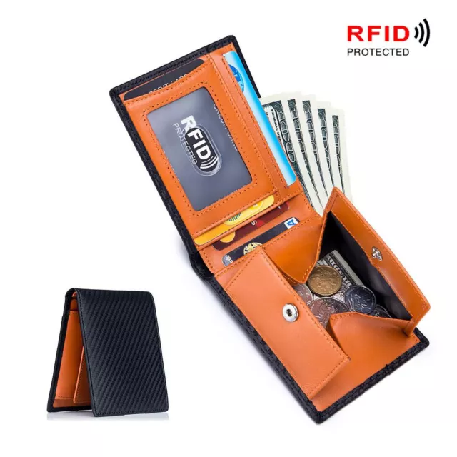 Usiful Portefeuille mince pour Hommes, blocage RFID pliant en Cuir minimaliste, avec boîte Cadeau Set A