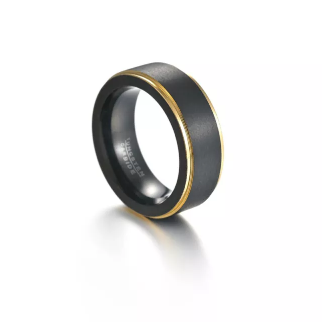 Mens 8mm Black Gold Tungsten Carbide Wedding Band Ring for Men Size 8-12