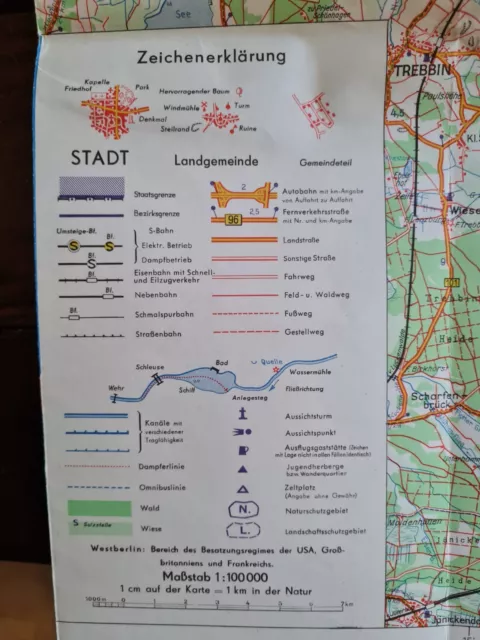 DDR - Landkarte Umgebung von Berlin, Verkehrs-u. Wanderkarte SÜD 2