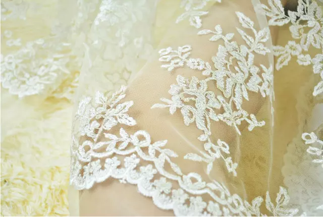 Ivory Embroidery Bridal Dress Lace with Gold Thread Corded Gown DIY Fabric 0.5 Y