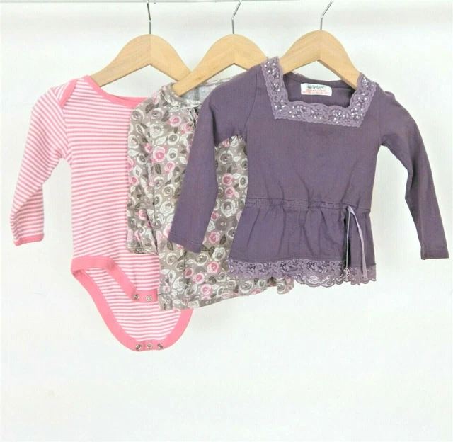 Baby Girls Top Bundle Aged 6-9 Months Mothercare Purple Stripe Flowers