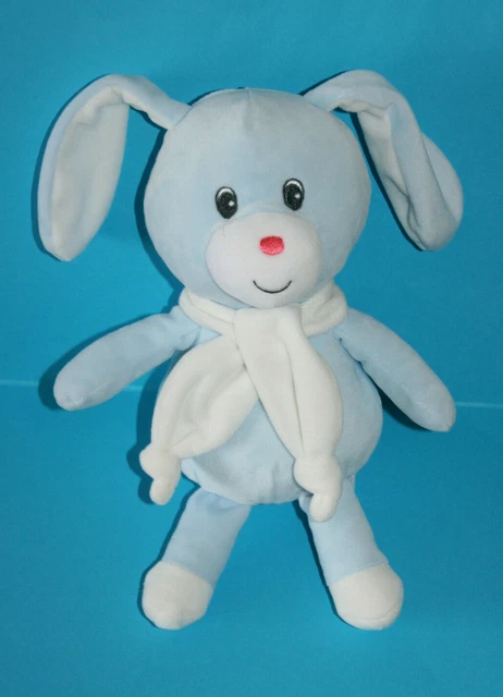 Gipsy Doudou Peluche Lapin Bleu Blanc Echarpe Blanche Nez Rose Etat Neuf