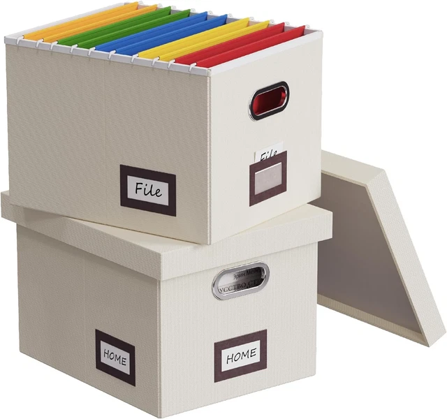 File Box for Hanging Files, Set of 2, Storage Office Box with 60 Lbs Weight Capa