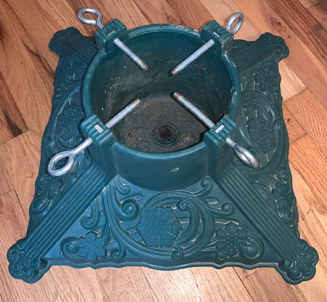VTG Ornate Green Faux Cast Iron Plastic Christmas Tree Stand Holder Holly