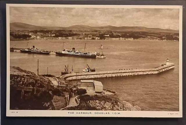 Douglas Postcard C1945 Isle Of Man Steam Ships In Harbour Breakwater Trawler