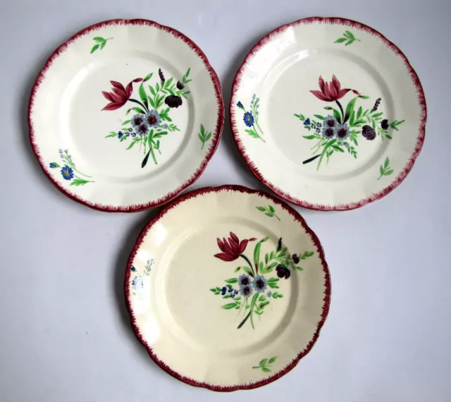3 Assiettes Plates décor Fleurs de France Faïence de Pexonne