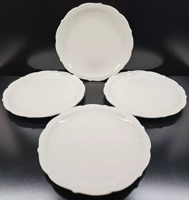 4 Syracuse China White Scalloped Large Dinner Plate Set Vintage Restaurant Ware