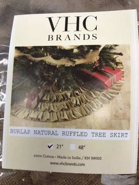 Burlap Natural Mini Ruffled 21" Diameter Christmas Tree Skirt VHC Brands NEW