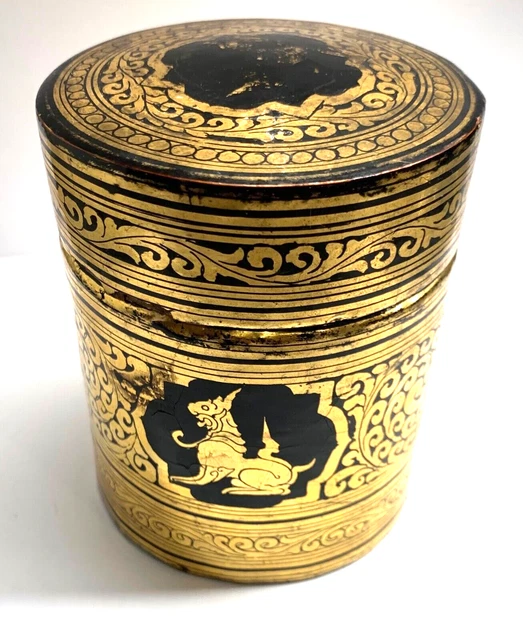 Antique Burmese Gold Leaf Lacquerware Betel Box