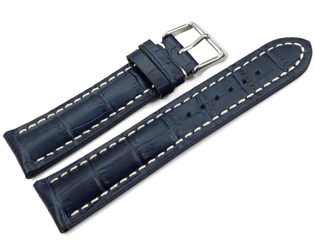 Bracelet De Montre Cuir Grainé Crocodile Noir, Largeurs 19/21/23 Mm, Rembourré, Neuf