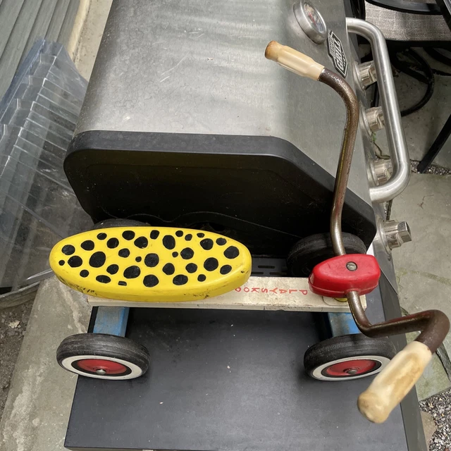 VINTAGE 70S PLAYSKOOL Tyke Wooden Push Bike Toddler Scooter Yellow