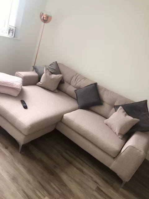 4 SEATER CHAISE Fabric Sofa In Blush Pink Sofology Demure