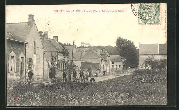 CPA Berneuil-sur-Aisne, Rue du Pont et Chemin de la Gare 1907