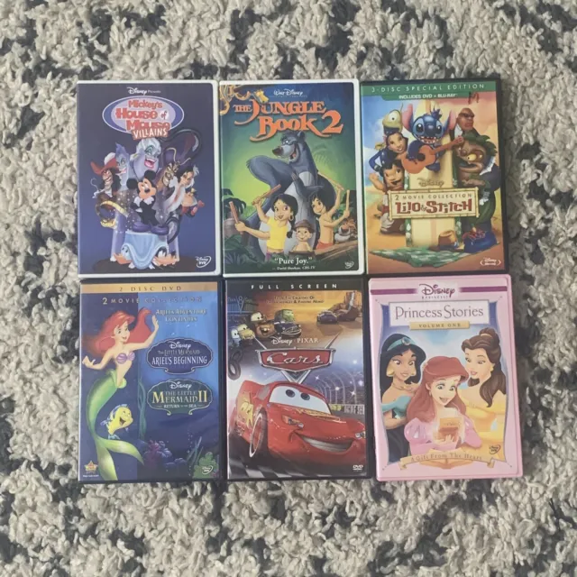 Disney DVD Lot Of 6 Movies - LILO & Stitch Jungle Book Little Mermaid Cars ……