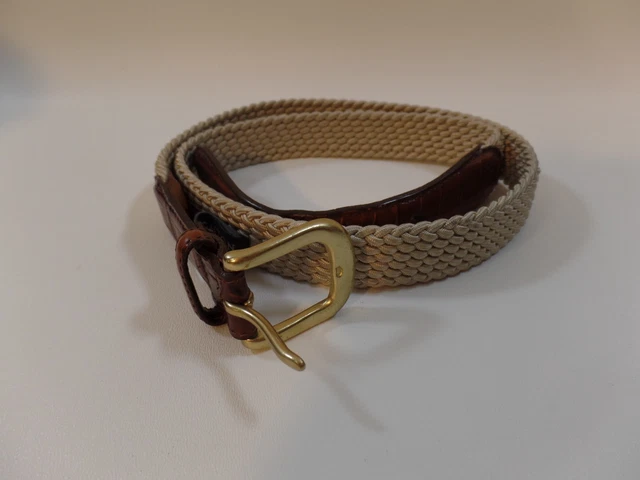 BRIGHTON 33502 BELT Size 38 Woven Stretch Brown Leather Croc  display picture 3