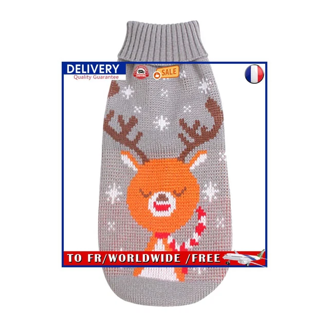 Dog Sweaters Elk Turtleneck Pet Dog Cat Sweaters Winter Clothes (10 Grey)