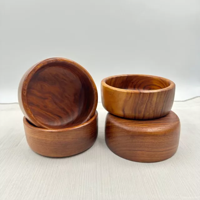 Mixed Lot of 4 Good Wood Salad Snack Bowls Genuine Teak Personal Size 5 1/2"