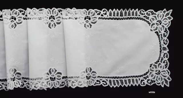 Battenburg Lace Table Runner 16x88" White Cotton Hand Embroidered Dresser Scarf