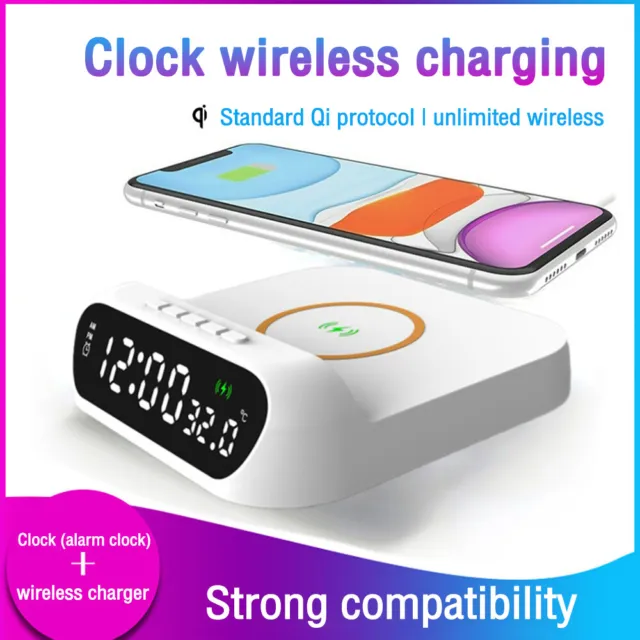 Wireless Charger Charging Pad Stand Dock Digital Alarm Clock For iPhone Samsung