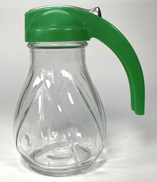 VINTAGE FEDERAL TOOL Corp Glass Syrup Dispenser Green Bakelite Handle 6