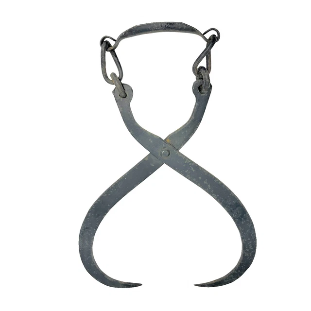 Vintage Metal Ice Block Holder Tongs Black Rustic Farmhouse Barn 12”