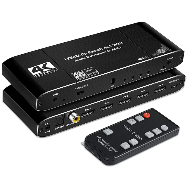 4K@60Hz 4X1 Hdmi Switch Audio Extractor With Optical Toslink Spdif/Coaxial/3.5