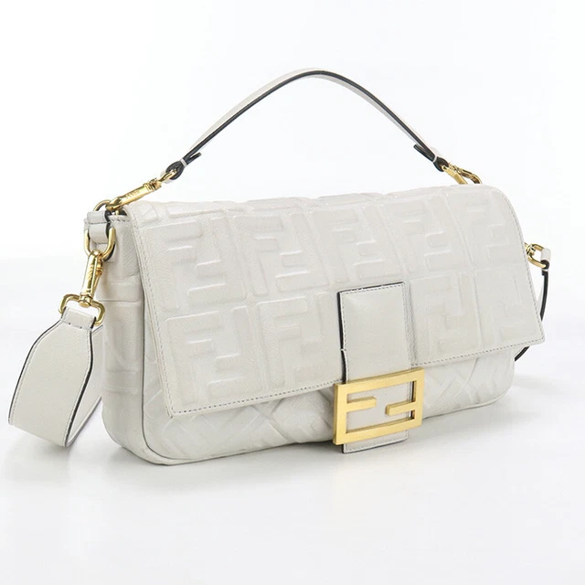 FENDI THE WAY Large Handbag 2WAY Shoulder Bag Leather Greige