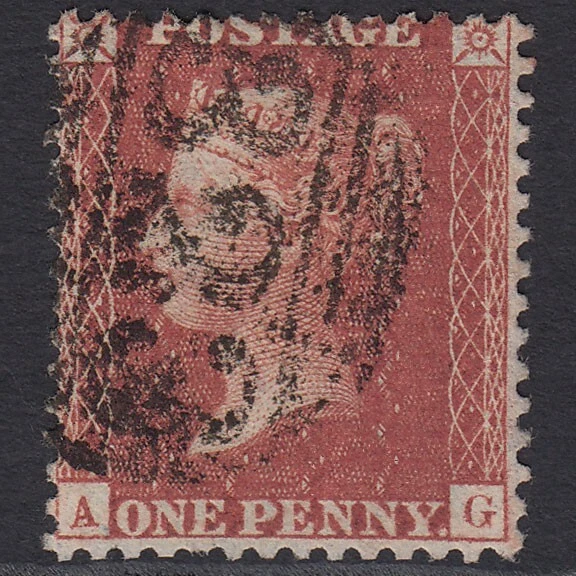 S11_22 GB QV 1856 1d RED-BROWN PLATE 43 SG29-C8(1) AG GU GRIMSBY 323